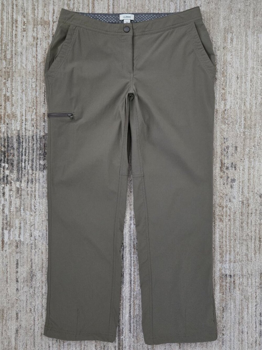 L.L. Bean Comfort Trail Hiking Pants Womens Olive Green Tech Zip Pockets 10P